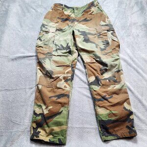 Vintage US Military BDU Pants Medium Regular Woodland Camo Cargo Button Fly W33